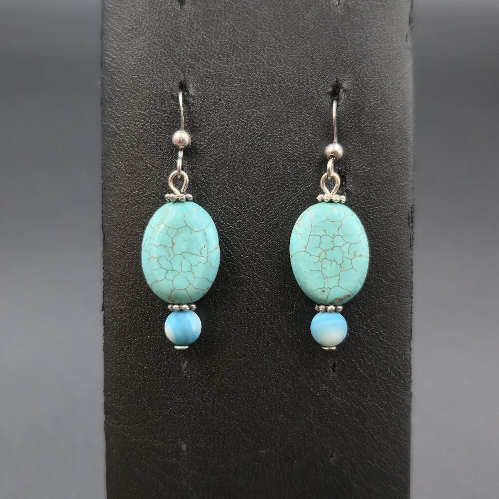 Silver Plated Over Copper Dyed Magnesite Stone Earrings A6855